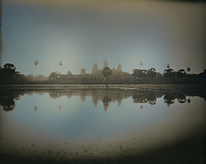 Binh Danh - Reflection of Angkor Wat Temples, Siem Reap, 2017, daguerreotype (exposed from an enlarger), 10 by 12 inches / 15 by 16.75 inches framed, edition of 3