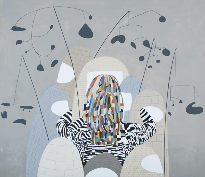 Carrie Marill - Calder Crowd (SOLD), 2014, acrylic and graphite on linen, 38 by 44 inches