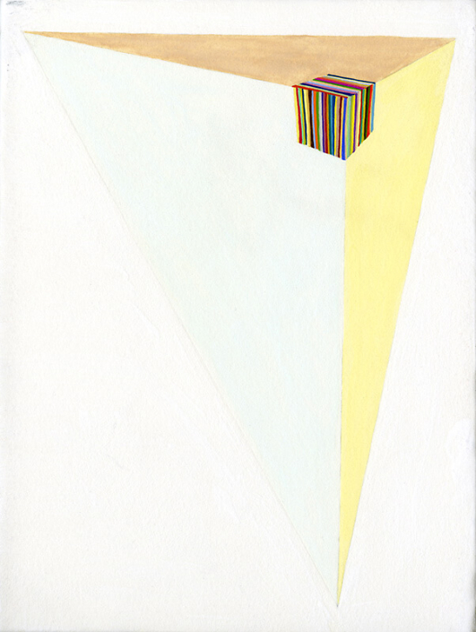 Carrie Marill - Triaxial Perspective, 2008, egg tempera and gouache on stretched paper, 9.5 by 7.5 inches framed