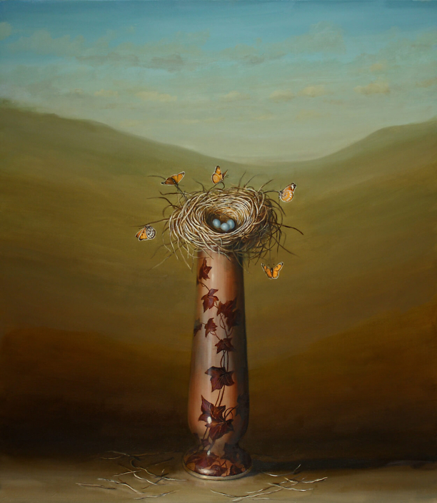 David Kroll - Vase and Nest, 2011 oil on linen, 32 by 28 inches