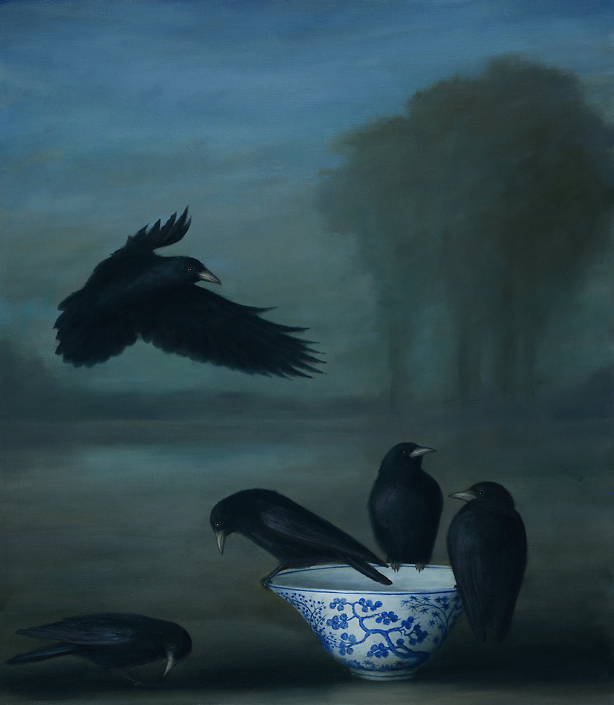 David Kroll - Nocturne (Crows), 2022, oil on linen, 32” x 28”