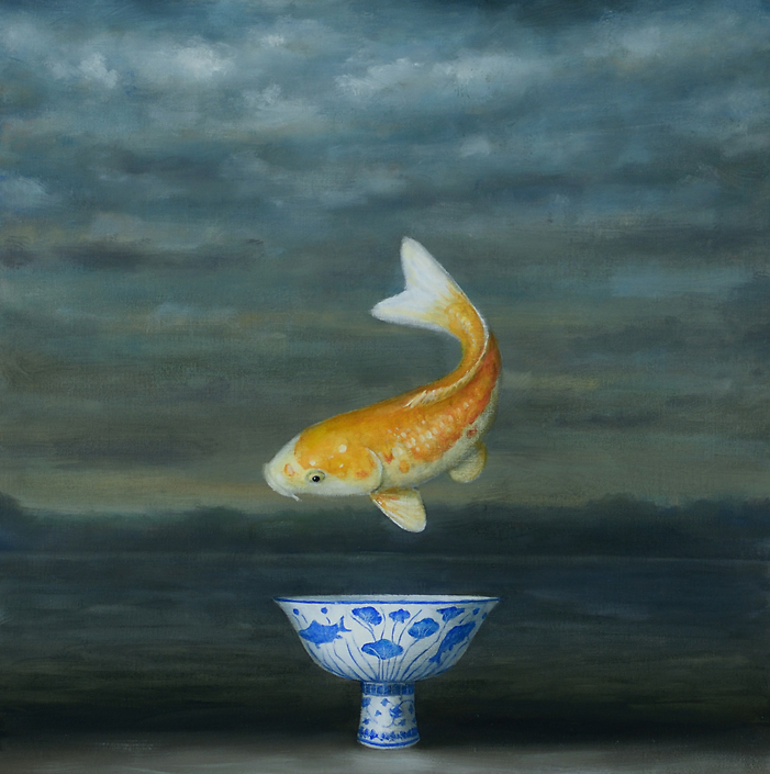 David Kroll - Seascape (Koi) (SOLD), 2020, oil on linen, 20 by 20 inches