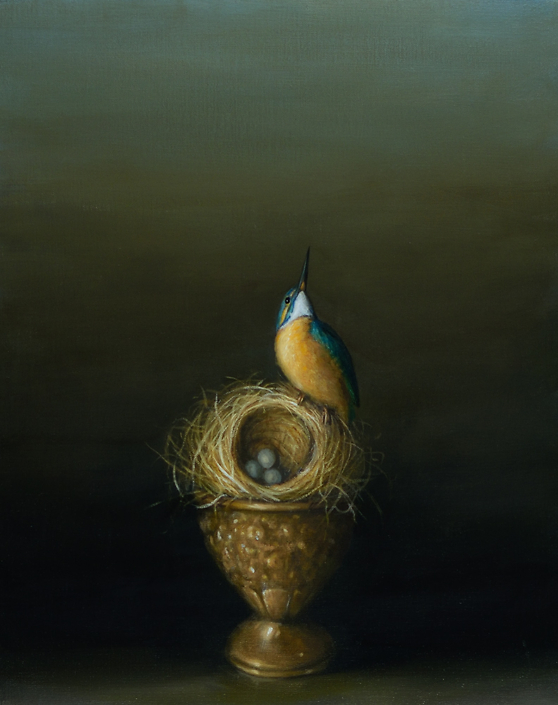 David Kroll - Still Life (Kingfisher) (SOLD), 2020, oil on linen covered panel, 20 x 16 inches
