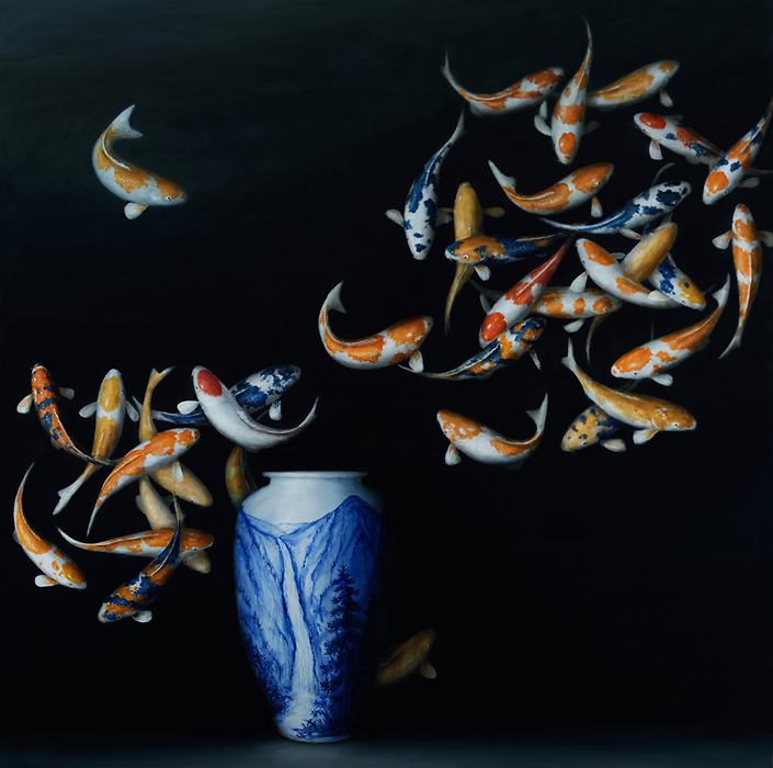 David Kroll - Still Life (Koi and Blue Vase) (SOLD), 2022, oil on linen 60” x 60”