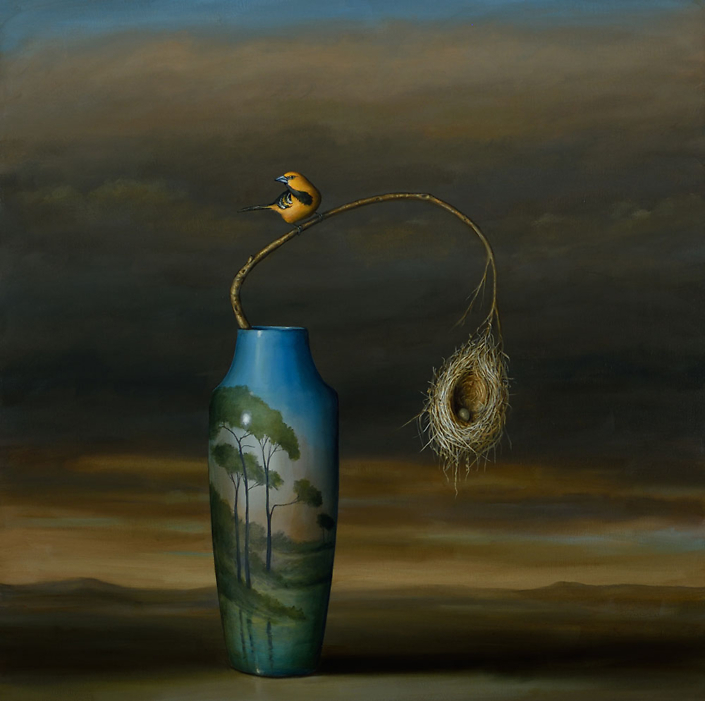 David Kroll - Vase and Nest (SOLD), 2017, oil on linen, 40 by 40 inches