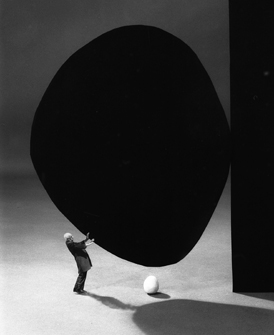 Gilbert Garcin - 300 - La precarite, d'apres Robert Motherwell (Precarity - after Robert Motherwell), 2005, gelatin silver print, 12 by 8 inches, 16 by 12 inches, or 24 by 20 inches