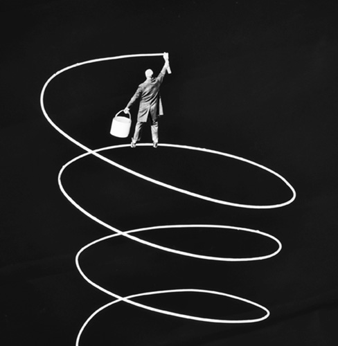 Gilbert Garcin - 439 - Upward, 2012, gelatin silver print,8 by 12 inches, 12 by 16 inches, or 20 by 24 inches