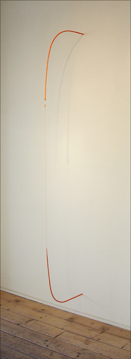 Julianne Swartz - Long Orange Embrace, 2006, magnets, thread, plastic, hardware, 70 by 15 inches