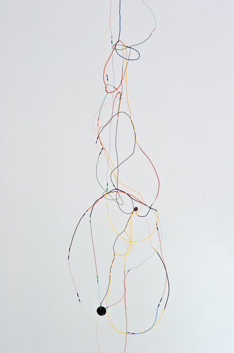Julianne Swartz - Sound Drawing (Vertical Fall) (detail), 2013, wire, speakers, electronics, 2-channel original soundtrack, 108 by 18 by 24 inches