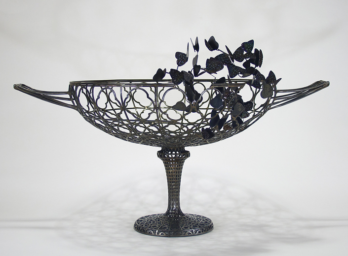Kim Cridler - Again, 2022, steel, butterflies (Dichorragia nesmachus), 15 by 28 by 18 inches