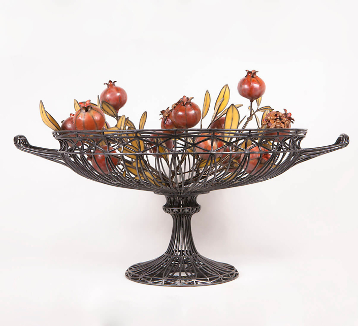Kim Cridler - Basin with Pomegranates (SOLD), 2016, steel, bronze, bees wax, garnets, 24 by 36 by 29 inches