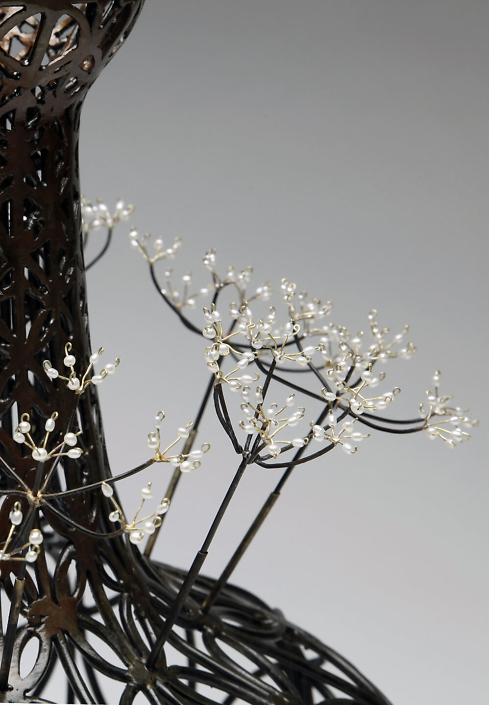 Kim Cridler - Field Study 21: Seed Head (detail) (SOLD), 2012, steel, bronze, fresh water pearl, 13.75 by 10 by 10 inches