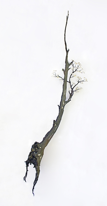 Kim Cridler - Limb 3, 2020, steel, sterling silver, freshwater pearl, 97 x 24 x 12 inches