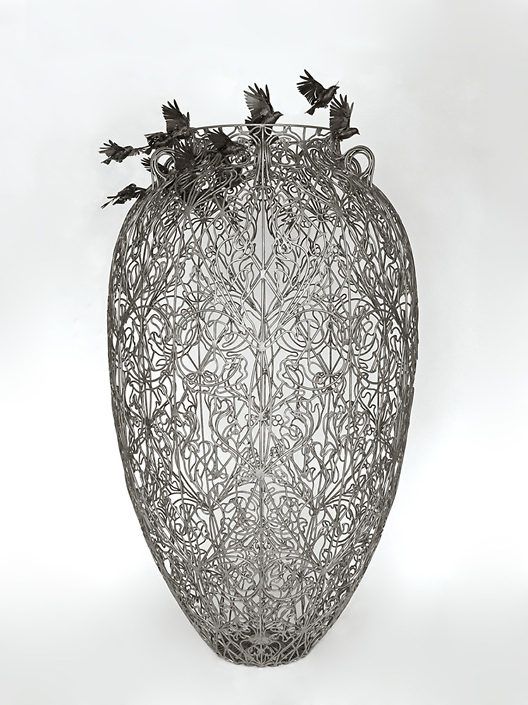 Kim Cridler - Pithos (Storage Jar), 2020, steel, pigment, beeswax, 70 x 36 x 36 inches