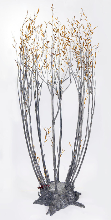 Kim Cridler - Field Study: Suckering Willow (SOLD), 2014, steel, bronze, paint, 80 by 32 by 32 inches