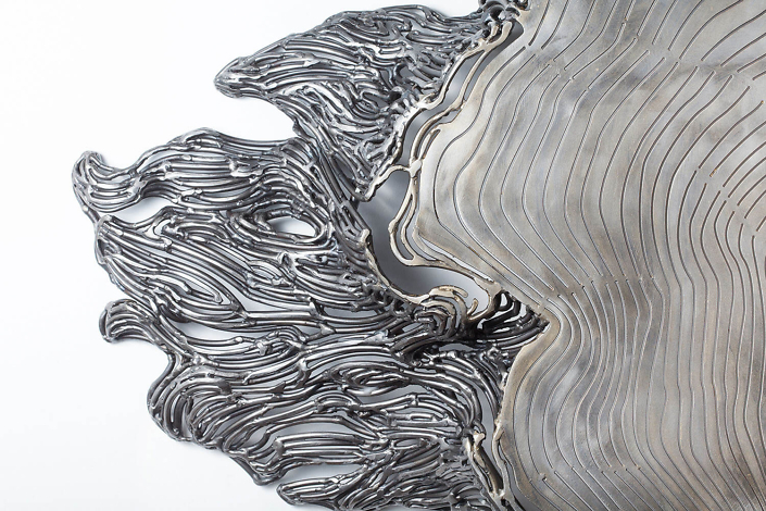 Kim Cridler - Witness Tree (detail) (SOLD), 2016, steel, mother of pearl, 58 by 56 by 6 inches