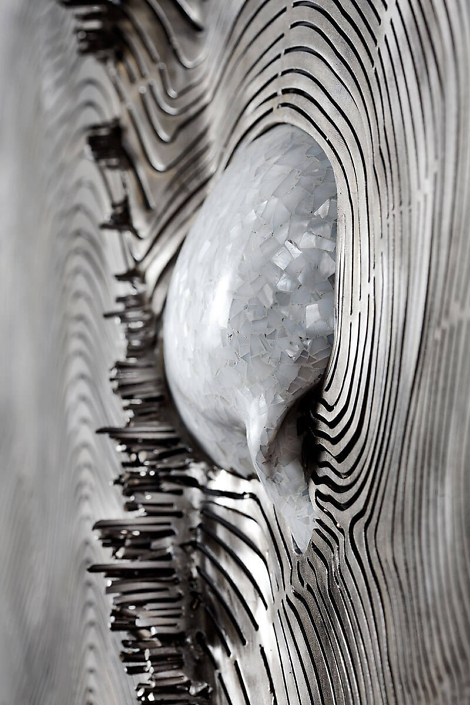 Kim Cridler - Witness Tree (detail) (SOLD), 2016, steel, mother of pearl, 58 by 56 by 6 inches