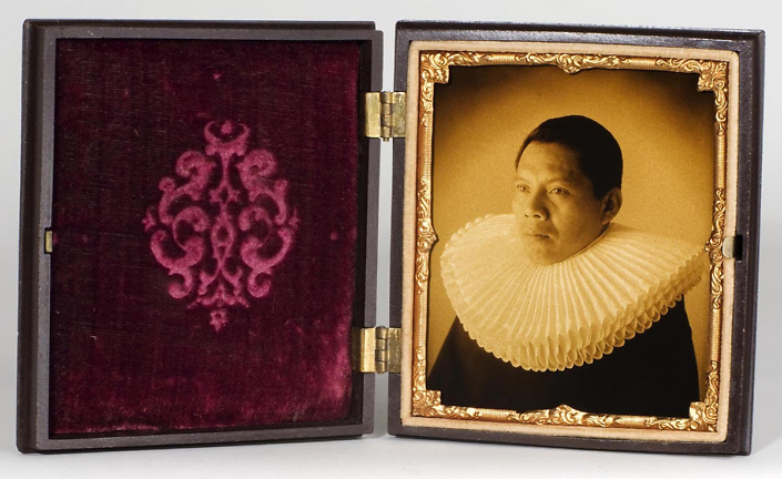 Luis González Palma - Bodyguard #9 (SOLD), 2009, gold toned ambrotype with antique case, 4.5 by 3.75 inches