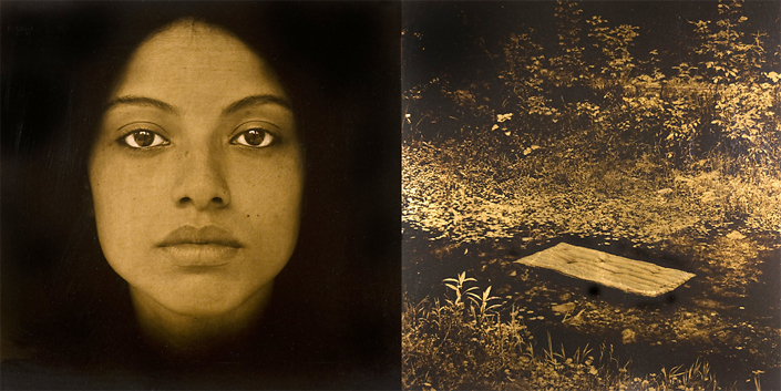Luis González Palma - Colchoncito, 2008, toned gelatin silver print, resin, gold leaf, 20 by 40 inch diptych