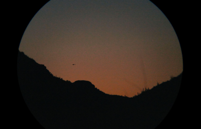 Mark Klett - Helicopter at Dusk through Binoculars, 2013 digital inkjet print, 24 by 36 inches