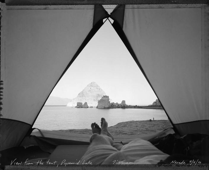 Mark Klett - View from Tent at Pyramid Lake 9/16/00, 2000, gelatin silver print, 16 by 20 inches