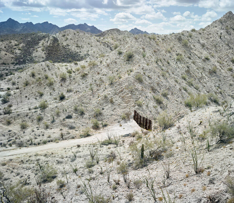 Mark Klett - Fence separating the US/Mexico border south of the Gila Mountains, May 2015, 2015, pigment print, edition of 20, Available in three sizes: 23 by 30.5 inches, 26 by 35 inches, and 37.5 by 50 inches