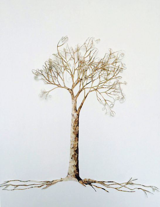 Máximo González - Curly Tree (SOLD, 2009, collage: out of circulation money, 36 by 29 inches framed