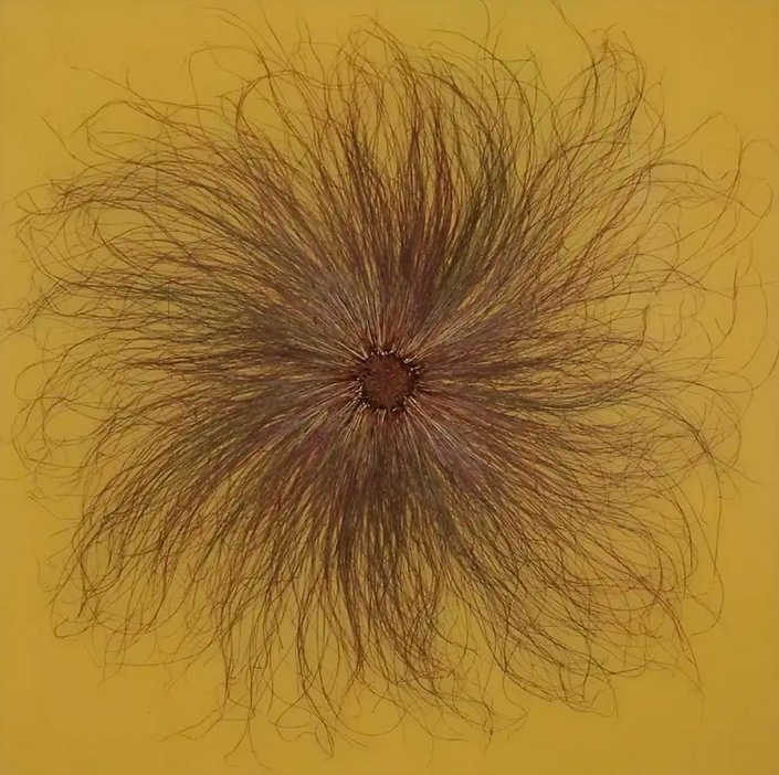 Mayme Kratz - Sunspot 2, resin and grass on panel 36" x 36”