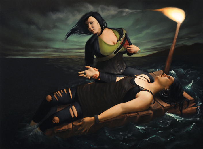 Rachel Bess - Adventure Taking a Turn, 2013, oil on panel, 12 by 16 inches
