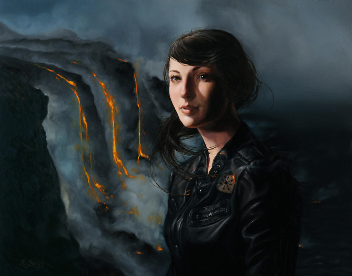 Rachel Bess - Hiding Out on the Moving Edge of Lava Island, 2013, oil on panel, 2013, 8 by 10 inches