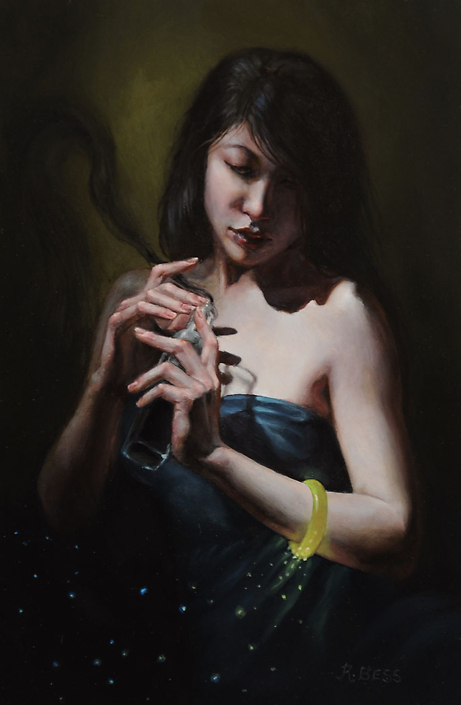 Rachel Bess - Lux Brings the Night, 2016, oil on panel, 6 by 4 inches