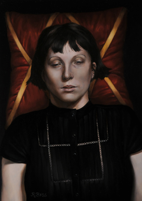 Rachel Bess - Post-Mortem Self Portrait, 2014, oil on panel, 7 by 5 inches
