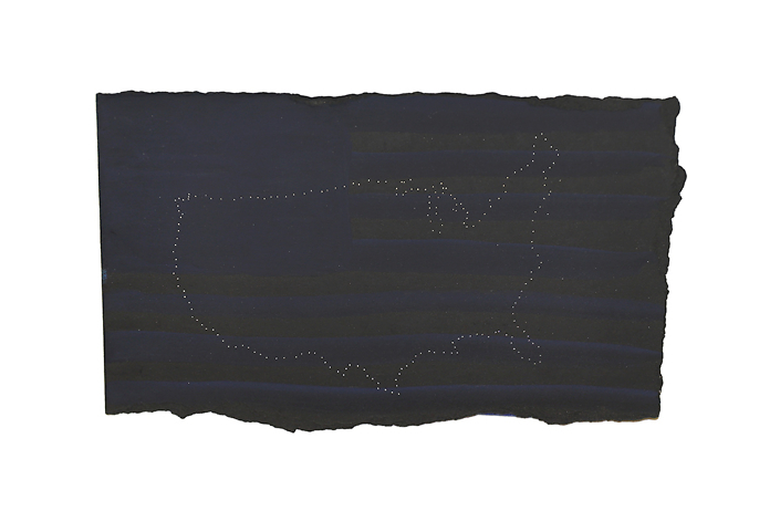 Sonya Clark - Black + Blue (SOLD), 2018, pin-pricks on paper and gouache, 4.75" x 7.75" unframed