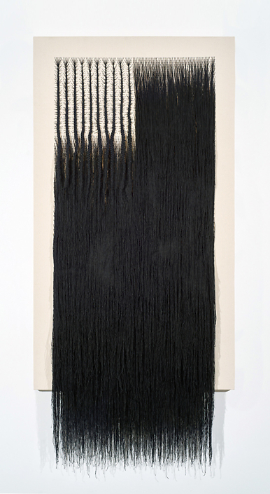 Sonya Clark - Octoroon (SOLD), 2018, canvas and thread, 83 by 38.25 inches