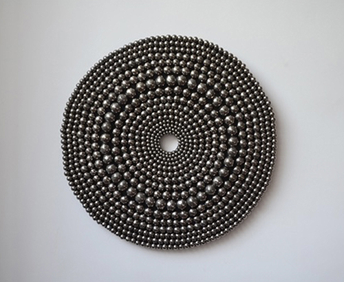 Xawery Wolski - Platinum Circle, 2019, Terracotta with platinum glaze, 23.5 inches diameter x 1.5 inches