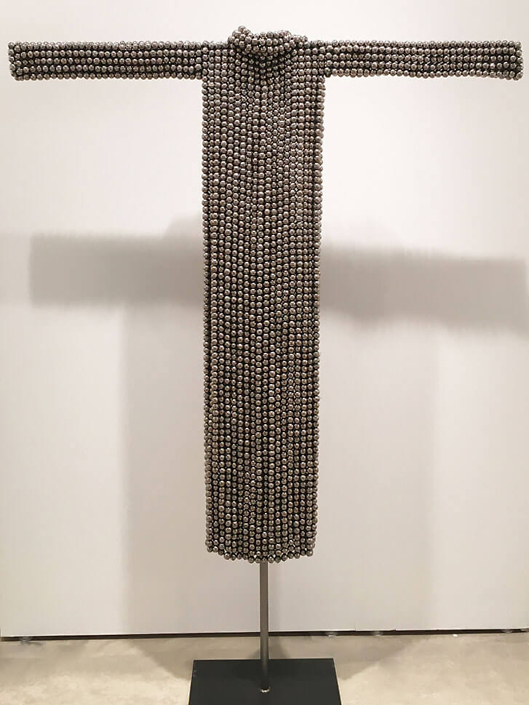 Xawery Wolski - Platinum Dress (SOLD), 2015, terracotta, platinum glaze, 63.8 by 59 by 6.7 inches