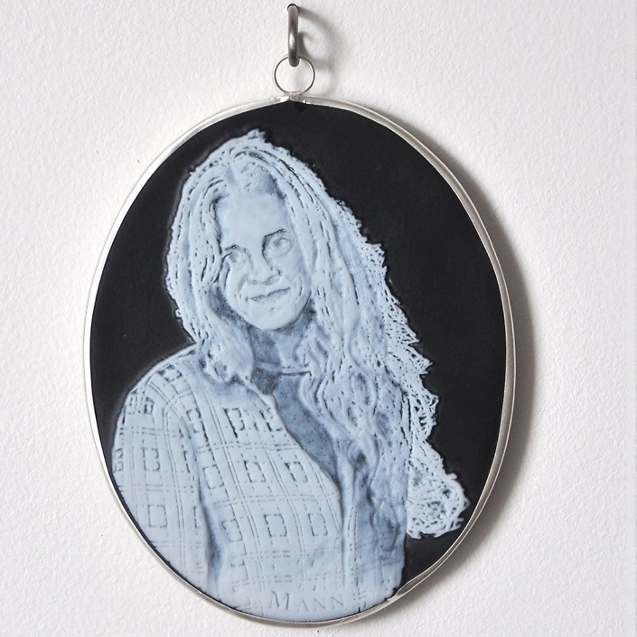 Charlotte Potter - Cameographic - Sally Mann, 2017, hand engraved glass, silver, tin, stainless steel, 5 by 4 inches