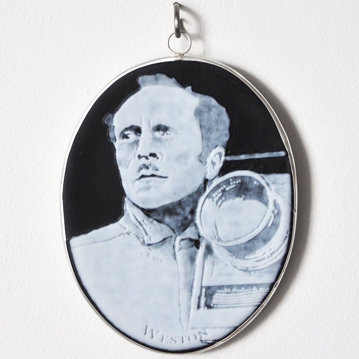 Charlotte Potter - Cameographic - Edward Weston, 2017, hand engraved glass, silver, tin, stainless steel, 5 by 4 inches