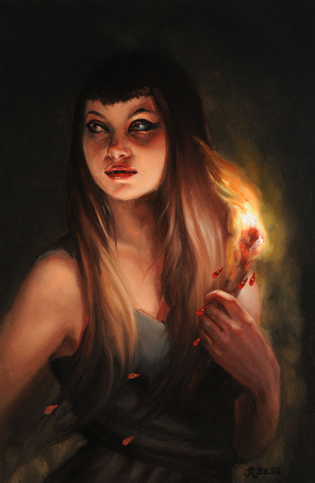 Rachel Bess - Blood Fire, 2016, oil on Dibond, 6 by 4 inches