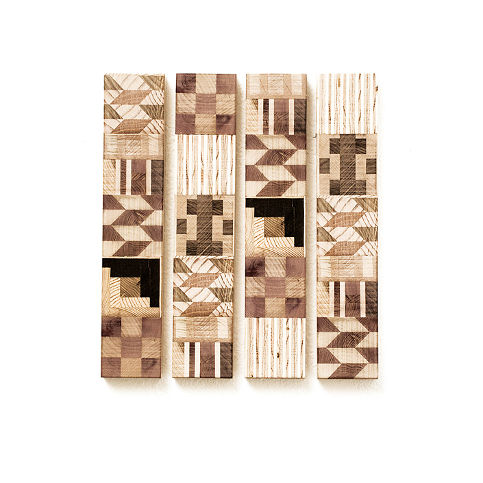 Ato Ribeiro - Untitled (Wooden Kente Quilt 11)(SOLD), 2018, repurposed wood, wood glue, 12 by 15 by 1 inches
