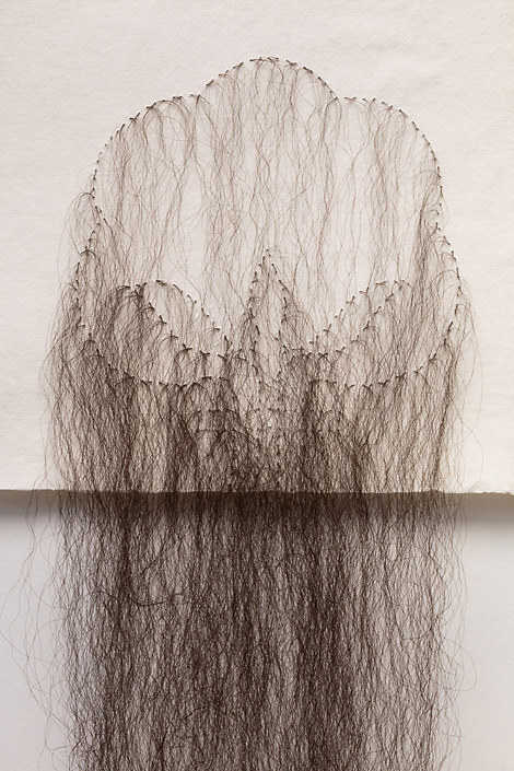 Sonya Clark - Cotton With Hair (detail) (SOLD), 2017, Khadi paper, hair, 11.5 by 16 inches paper size