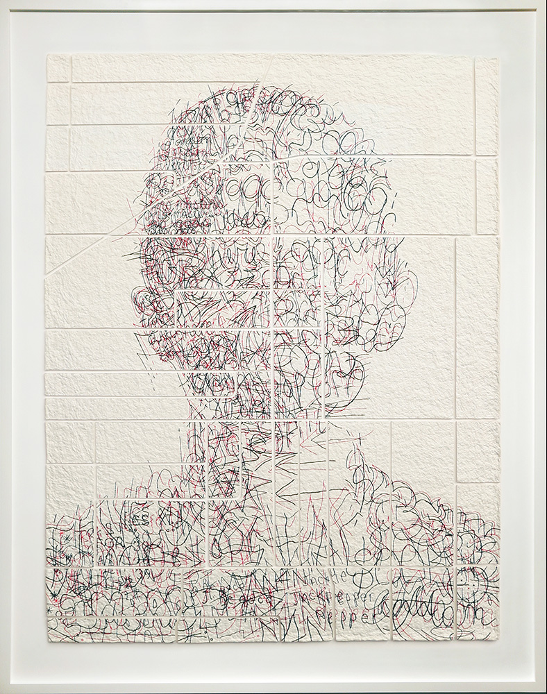 Ben Durham - Ashley (Graffiti Map), 2022, ink and graphite on cut handmade paper, 68.5 x 53 inches framed