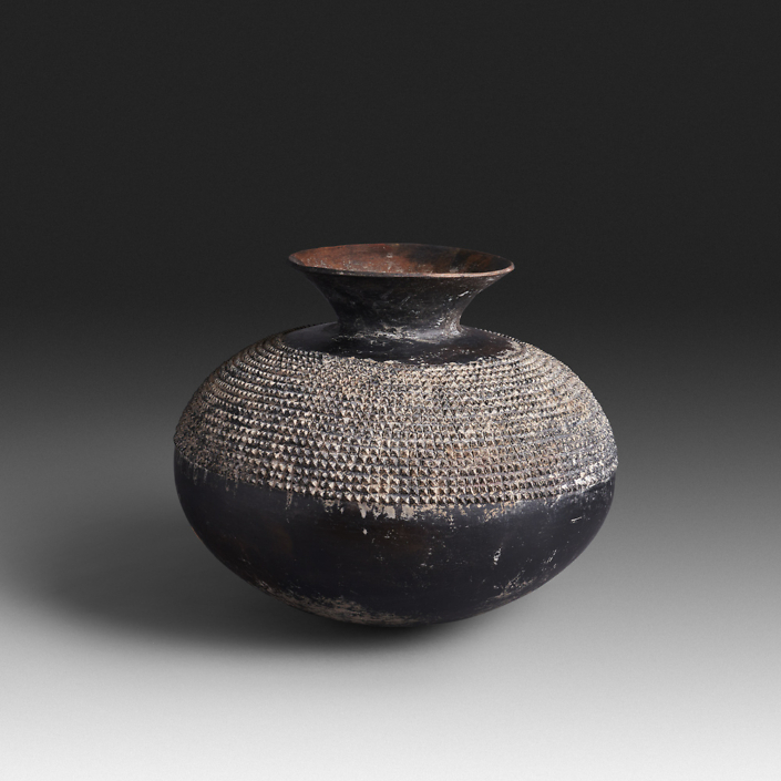 Mncane Nzuza - Uphiso #115 (SOLD), vessel for transporting liquids, pit-fired hand-built earthenware with burnished surface, 13 by 15 inches diameter