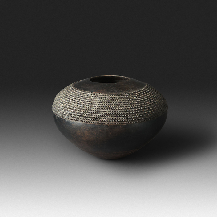 Mncane Nzuza - Ukhamba #103 (K1) (SOLD), ceremonial beer-serving vessel, pit-fired hand-built earthenware with burnished surface, 13 by 19 inches diameter
