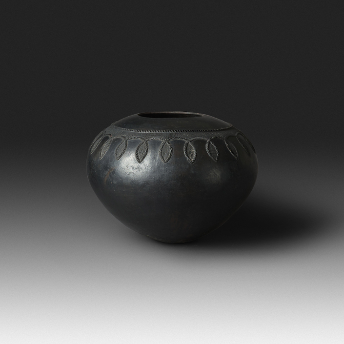 Mncane Nzuza - Ukhamba #105 (N2) (SOLD), ceremonial beer-serving vessel, pit-fired hand-built earthenware with burnished surface, 12 by 16 inches diameter