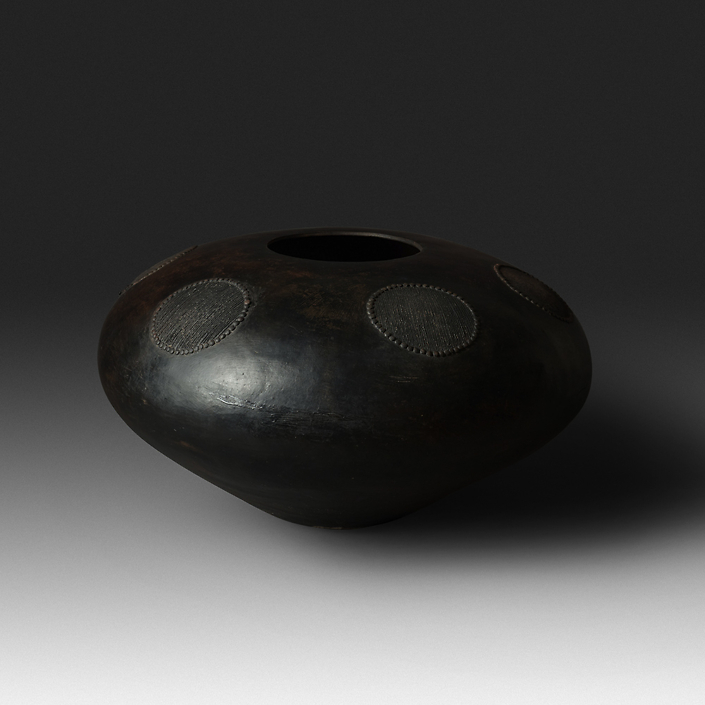 Mncane Nzuza - Ukhamba #108 (I1) (SOLD), ceremonial beer-serving vessel, pit-fired hand-built earthenware with burnished surface, 12 by 22 inches diameter