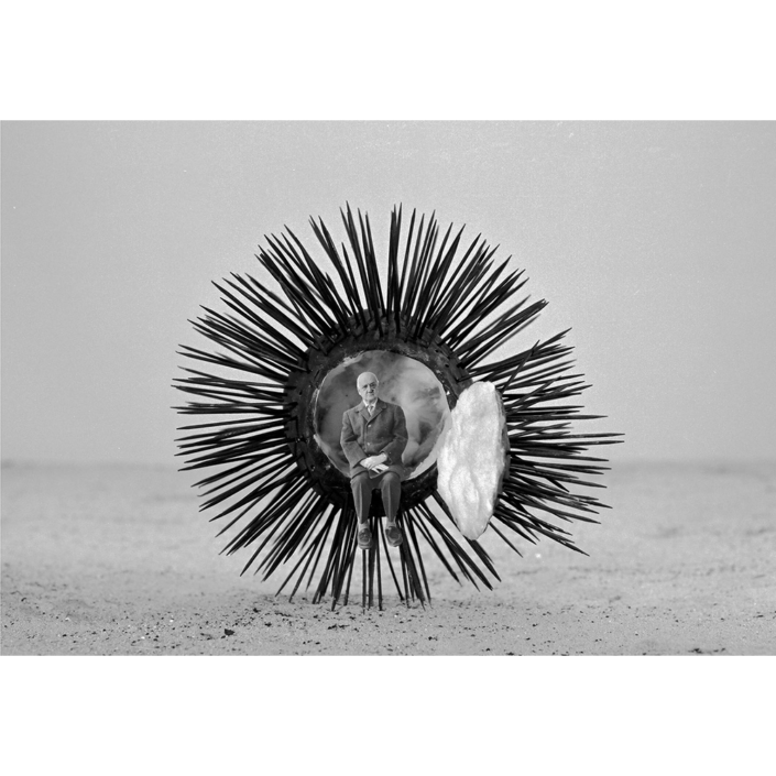 Gilbert Garcin - 198 - Precautions elementaires (Precautionary measures), 2002, gelatin silver print, 12 by 8 inches, 16 by 12 inches, or 24 by 20 inches