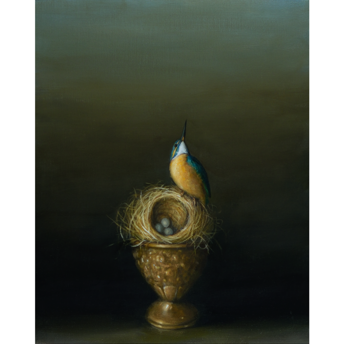 David Kroll - Still Life (Kingfisher) (SOLD), 2020, oil on linen covered panel, 20 by 16 inches