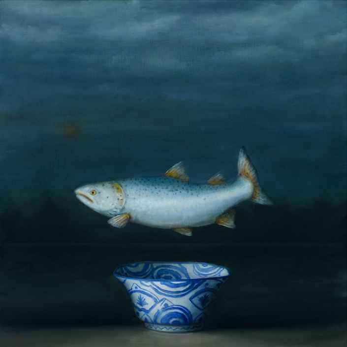 David Kroll - Seascape (Salmon), 2020, oil on linen covered panel, 20 by 20 inches