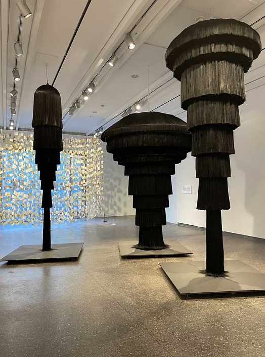 Merryn Omotayo Alaka and Sam Fresquez - Kanekalon Forest, 2022, Kanekalon hair and clamps, steel, wire, Dimensions variable
